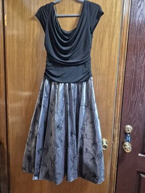 S.L. Fashions Black Top with Silver Floral Midi Dress